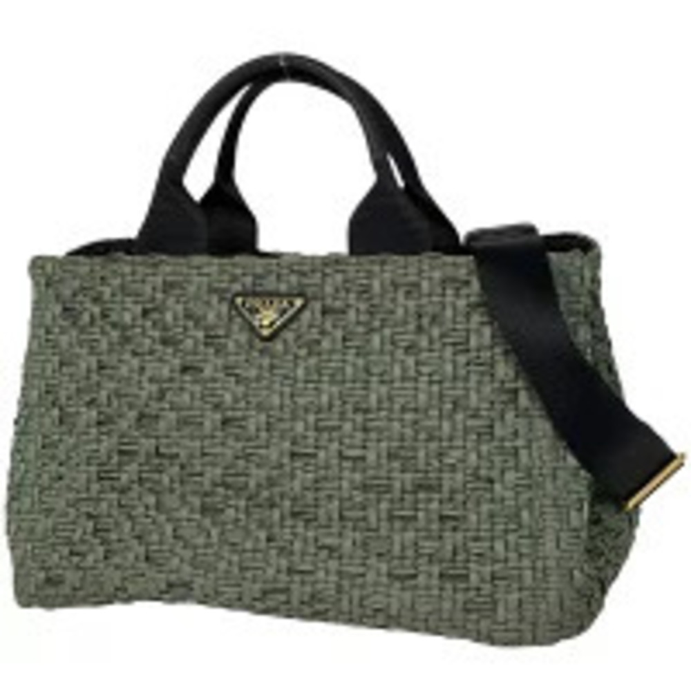 Prada Tessuto Crossbody Plate Tote Bag Shoulder Woven Green